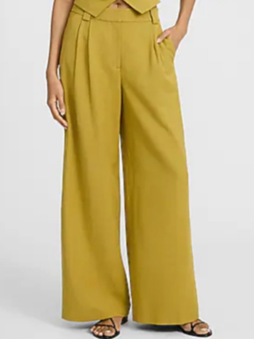 Express Chartreuse High Rise Wide Leg Linen Blend Trouser Sz 12 Long